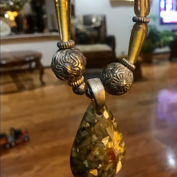 Necklace , Beautiful Large Amber & Gold  24” - Picture 7 of 8